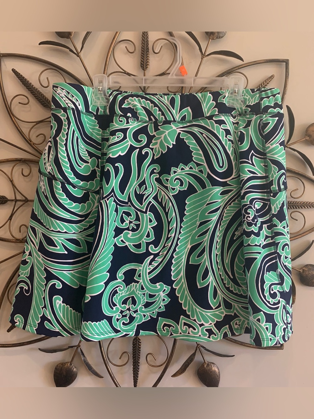 Navy & Mint Paisley A-Line Skort by Out & About